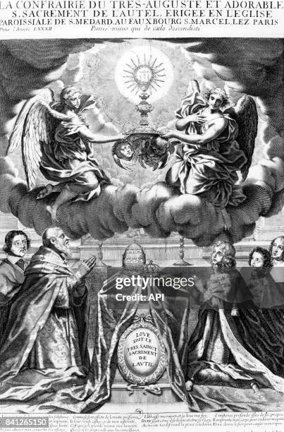 Le pape Urbain VIII et le roi de France Louis XIV adorant le Saint Sacrement.