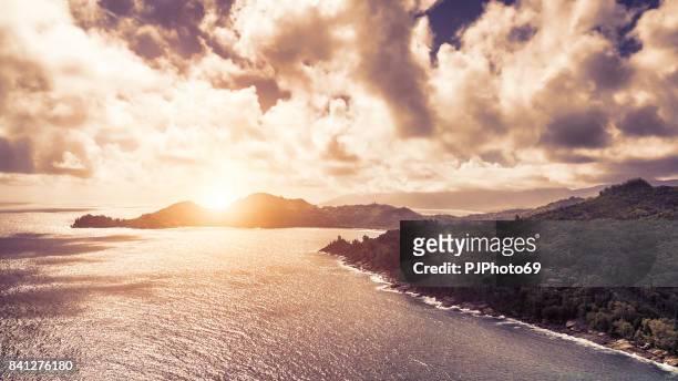 aerial view of sunset in mahe island - seychelles - pjphoto69 stock pictures, royalty-free photos & images