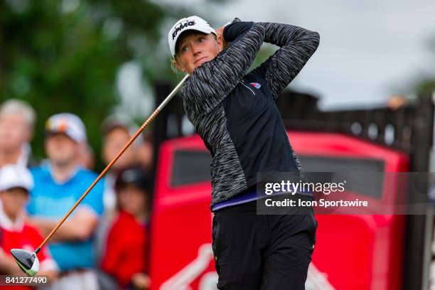 Stacy Lewis tees off on the 1st hole during the first round of the Canadian Pacific Women's Open on August 24, 2017 at The Ottawa Hunt and Golf Club,...