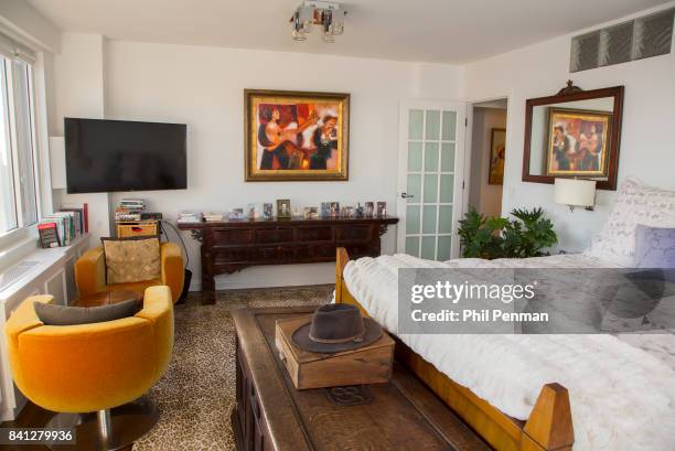 News anchor Geraldo Rivera's home is photographed for Closer Weekly Magazine on April 15, 2016 in New York City. Bedroom.