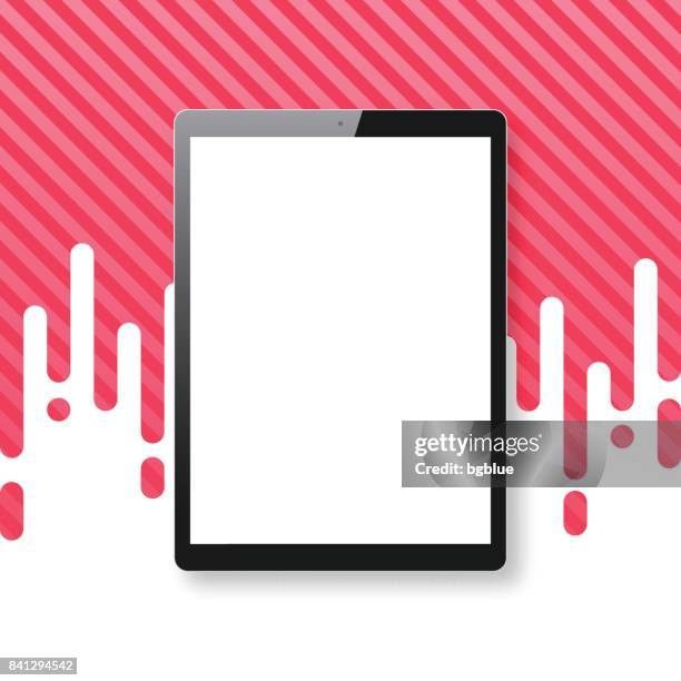 tablet pc isolated on abstract red background - tablet pc template - tablet blank screen stock illustrations