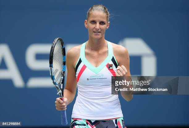 Kristyna Pliskova of Czech Republic reacts against Nicole Gibbs of the United States during their second round Women's Singles match on Day Four of...