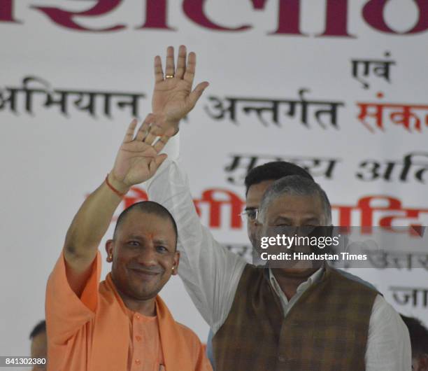 Yogi Adityanath inaugurates the Kailash Mansarovar Bhawan in Kavi Nagar Ramlila Ground on August 31, 2017 in Ghaziabad, India.