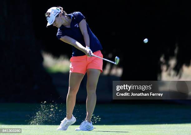 Cindy Lacrosse hits her second hsot on the 18th hole during first round of the LPGA Cambia Portland Classic at Columbia Edgewater Country Club on...