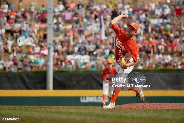 Little League World Series: USA Southwest Region Chip Buchanan in action, pitching vs Japan Region during Championship Game at Howard J. Lamade...