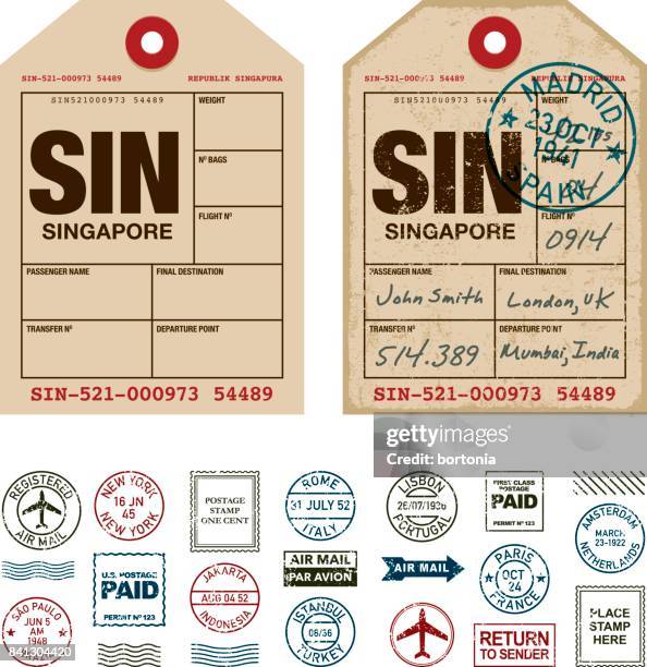 illustrations, cliparts, dessins animés et icônes de bagages tags rubber stamp icon set - transport de marchandises par navire