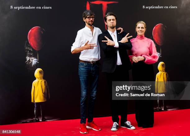 Javier Botet, Andy Muschietti and Barbara Muschietti attends the 'IT' premiere at Spanish Cinema Academy on August 31, 2017 in Madrid, Spain.