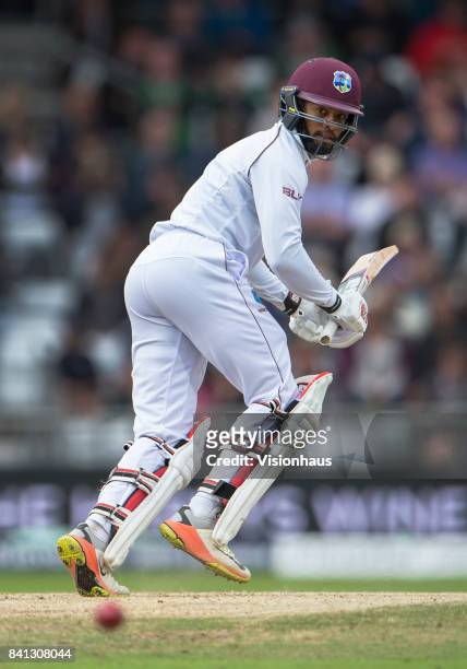 Shai Hope of West Indies batting during the fifth day of the second test between England and West Indies at Headingley on August 29, 2017 in Leeds,...