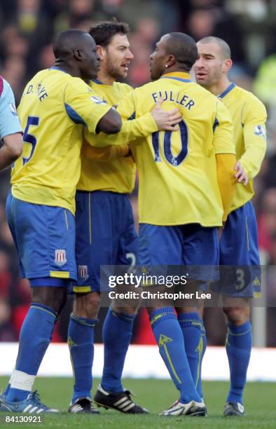 Rory Delap of Stoke tries to calm down Ricardo Fuller after his confrontation with Andy Griffin during the Barclays Premier League match between West...