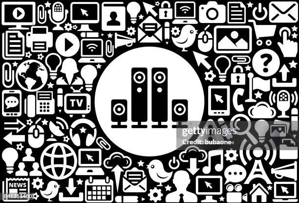 speaker system icon black and white internet technology background - stereo dial stock illustrations