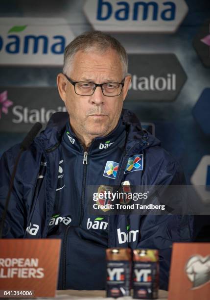 Lars Lagerback of Norway during the FIFA 2018 World Cup Qualifier training / press meeting between Norway and Aserbajdsjan at Ullevaal Stadion on...