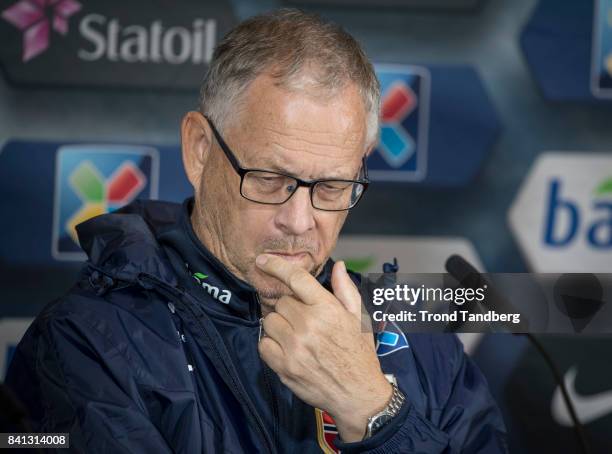 Lars Lagerback of Norway during the FIFA 2018 World Cup Qualifier training / press meeting between Norway and Aserbajdsjan at Ullevaal Stadion on...