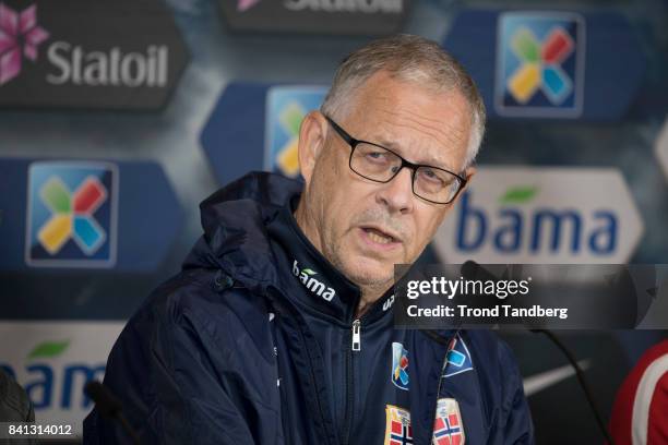 Lars Lagerback of Norway during the FIFA 2018 World Cup Qualifier training / press meeting between Norway and Aserbajdsjan at Ullevaal Stadion on...