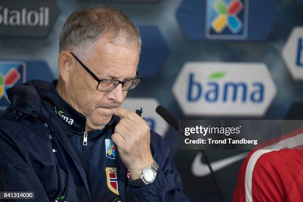 Lars Lagerback of Norway during the FIFA 2018 World Cup Qualifier training / press meeting between Norway and Aserbajdsjan at Ullevaal Stadion on...