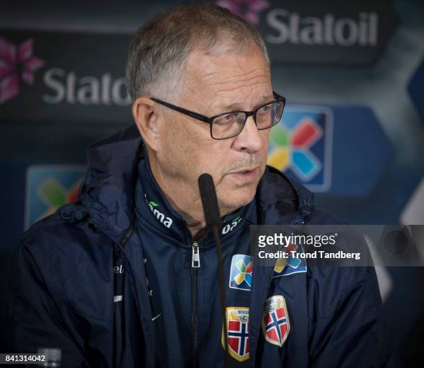 Lars Lagerback of Norway during the FIFA 2018 World Cup Qualifier training / press meeting between Norway and Aserbajdsjan at Ullevaal Stadion on...