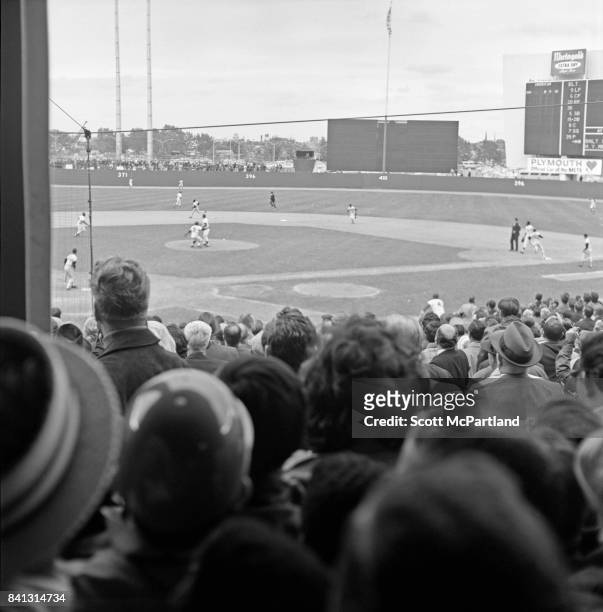 Shea Stadium : Shot taken from behind home plate - Fans are on their feet as the NY Mets take on the Baltimore Orioles in Game 5 of the 1969 World...
