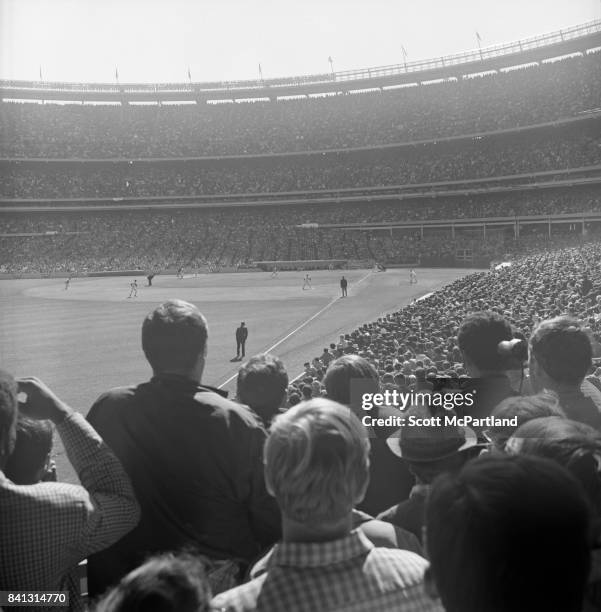 Shea Stadium : Shot taken from left field - Fans are on their feet as the NY Mets take on the Baltimore Orioles in Game 5 of the 1969 World Series.