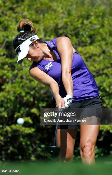 Gerina Piller tees off on the 1st hole during the first round of the LPGA Cambia Portland Classic at Columbia Edgewater Country Club on August 31,...