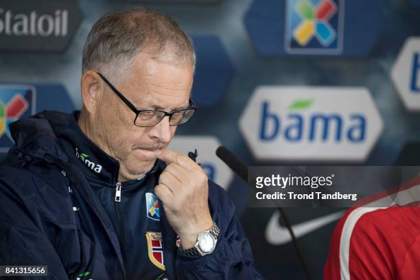 Lars Lagerback of Norway during the FIFA 2018 World Cup Qualifier training / press meeting between Norway and Aserbajdsjan at Ullevaal Stadion on...
