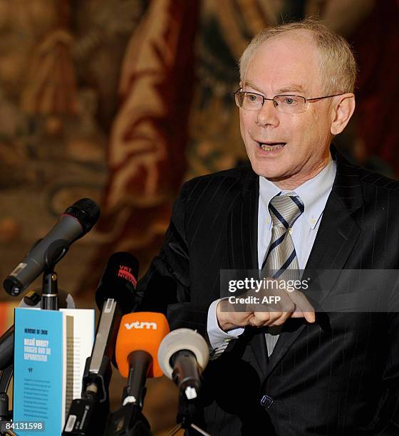 File picture of Belgian parliament speaker Herman Van Rompuy speaking during the presentation of the new essay "Belgie barst? Vragen aan...