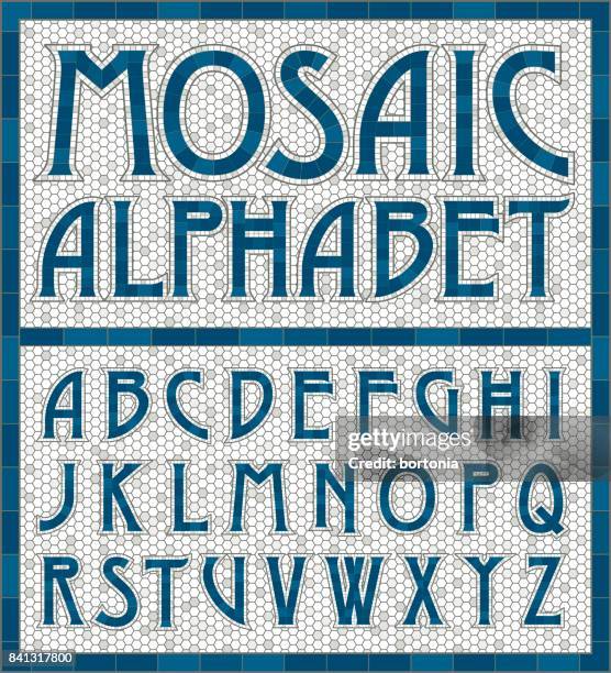 ilustraciones, imágenes clip art, dibujos animados e iconos de stock de letras del alfabeto tradicional azulejo mosaico antiguo - 19th century style