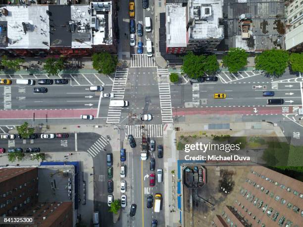 aerial view of 1st ave manhattan - north america aerial stock pictures, royalty-free photos & images