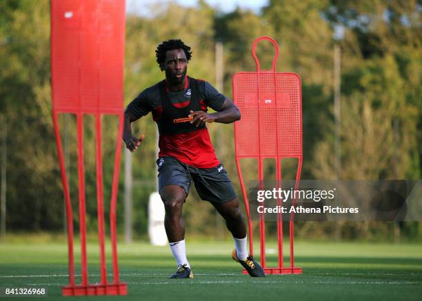 Wilfried Bony goes through his medical at the Swansea City FC Fairwood Training Ground on August 31, 2017 in Swansea, Wales.