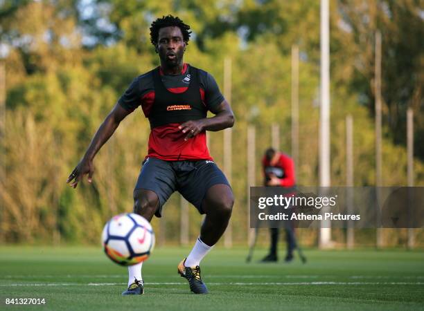 Wilfried Bony goes through his medical at the Swansea City FC Fairwood Training Ground on August 31, 2017 in Swansea, Wales.