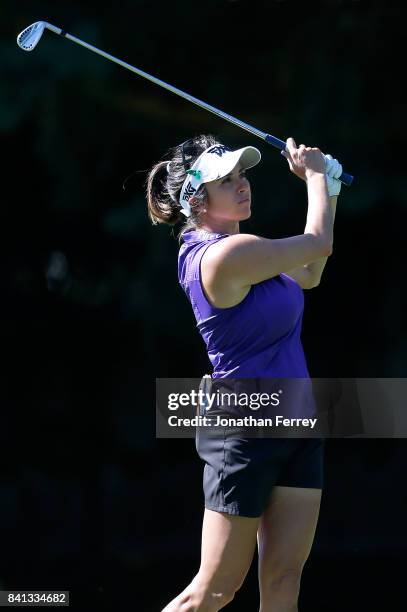 Gerina Piller hits on the 9th hole during the first round of the LPGA Cambia Portland Classic at Columbia Edgewater Country Club on August 31, 2017...