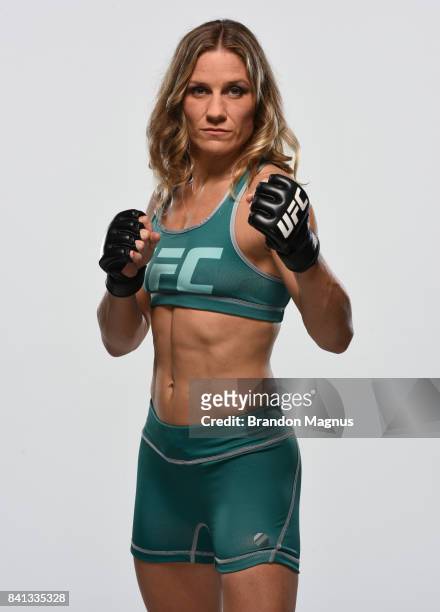 Barb Honchak poses for a portrait during the filming of The Ultimate Fighter: at the UFC TUF Gym on July 15, 2017 in Las Vegas, Nevada.