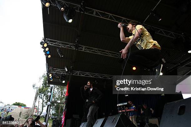 Jake Stone of the band Bluejuice performs on stage during day one of The Falls Music & Arts Festival on December 29, 2008 in Lorne, Australia.