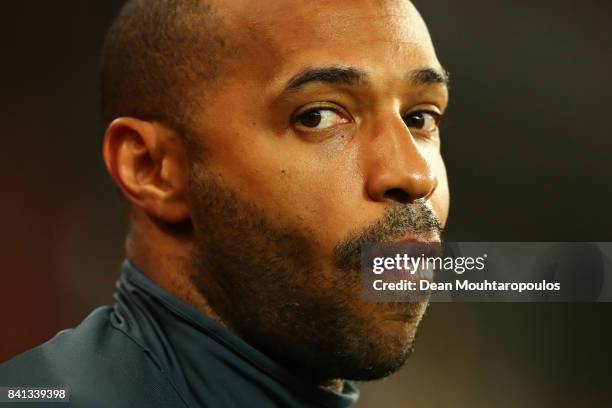 Thierry Henry assistant manager of Belgium looks on prior to the FIFA 2018 World Cup Qualifier between Belgium and Gibraltar at Stade Maurice...