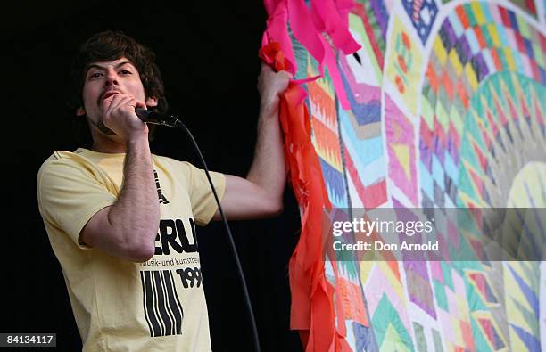 Jake Stone of the band Bluejuice performs on stage during day one of The Falls Music & Arts Festival on December 29, 2008 in Lorne, Australia.