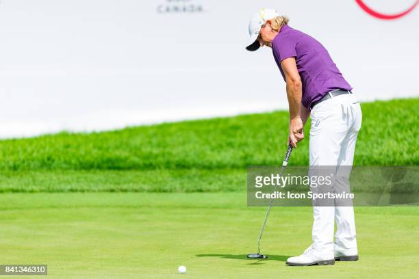 Becky Morgan putts on the green of the 18th hole during the second round of the Canadian Pacific Women's Open on August 25, 2017 at The Ottawa Hunt...