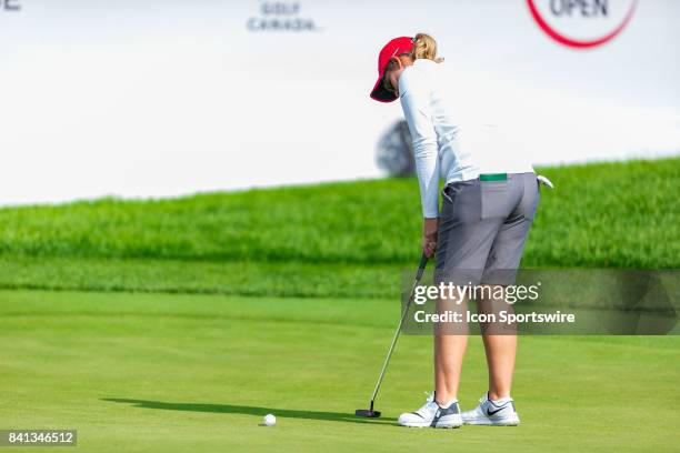 Ashleigh Buhai putts on the green of the 18th hole during the second round of the Canadian Pacific Women's Open on August 25, 2017 at The Ottawa Hunt...