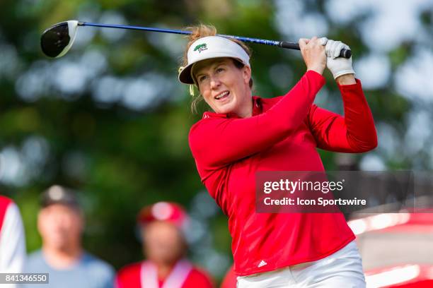 Beth Allen tees off on the 1st hole during the second round of the Canadian Pacific Women's Open on August 25, 2017 at The Ottawa Hunt and Golf Club,...