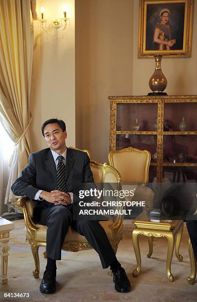 Thailand's Prime Minister Abhisit Vejjajiva speaks during an interview with AFP, at the Government House in Bangkok on December 26, 2008. Prime...