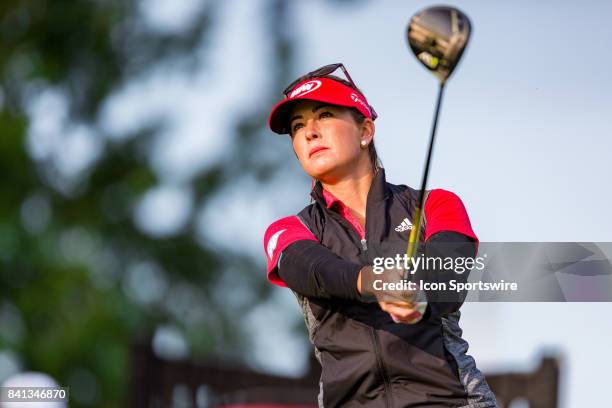 Paula Creamer tees off on the 1st hole during the second round of the Canadian Pacific Women's Open on August 25, 2017 at The Ottawa Hunt and Golf...