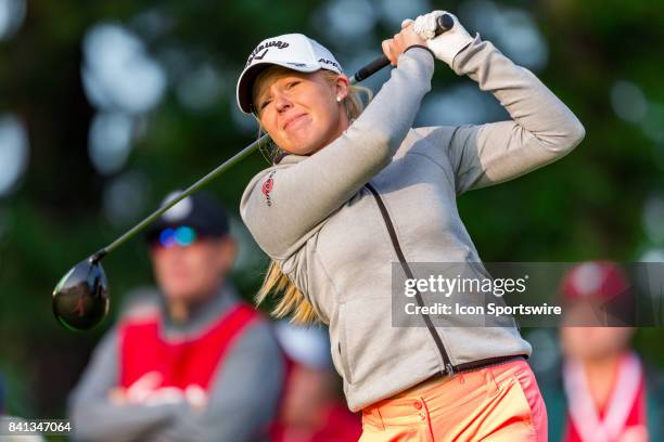 Stephanie Meadow tees off on the 1st hole during the second round of the Canadian Pacific Women's Open on August 25, 2017 at The Ottawa Hunt and Golf...