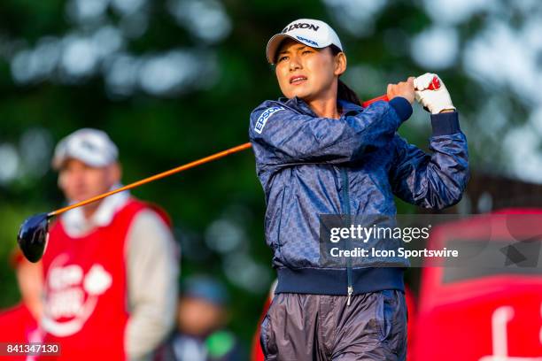 Sakura Yokomine tees off on the 1st hole during the second round of the Canadian Pacific Women's Open on August 25, 2017 at The Ottawa Hunt and Golf...