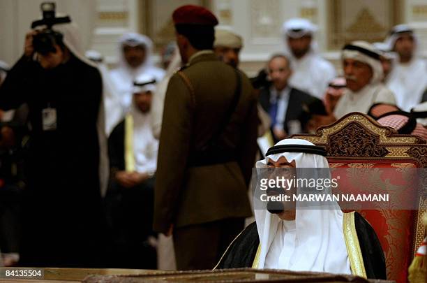 Saudi King Abdullah bin Abdul Aziz al-Saud attends the opening session of the annual summit of the Gulf Cooperation Council in Muscat on December 29,...