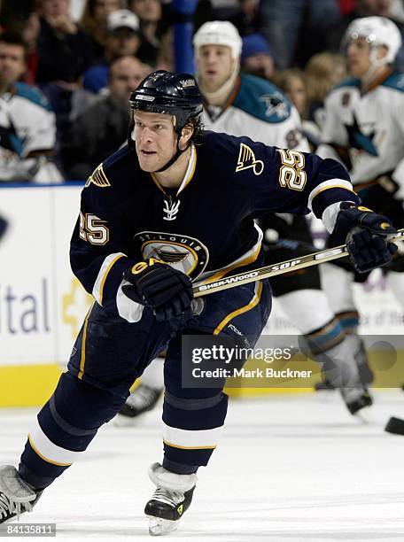 Yan Stastny of the St. Louis Blues skates against the San Jose Sharks on December 27, 2008 at Scottrade Center in St. Louis, Missouri.