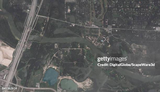 This is an "before" DigitalGlobe via Getty Images satellite imagery of the Houston Floods of the San Jacinto River basin before Hurricane Harvery.