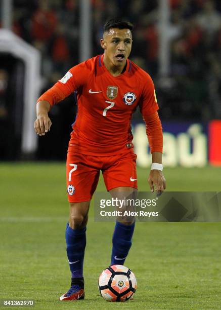 Alexis Sanchez of Chile controls the ball, during a match between Chile and Paraguay as part of FIFA 2018 World Cup Qualifiers at Monumental Stadium...