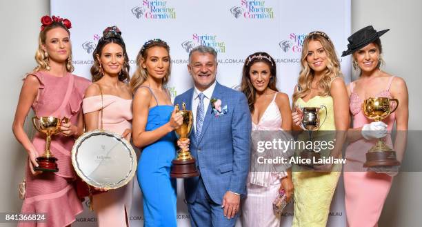 Ruby Brownless, Kylie Brown, Nadia Bartel, Dom Bagnato, Lana Wilkinson, Lucy Brownless and Georgia Connelly at the Spring Racing Carnival Launch at...