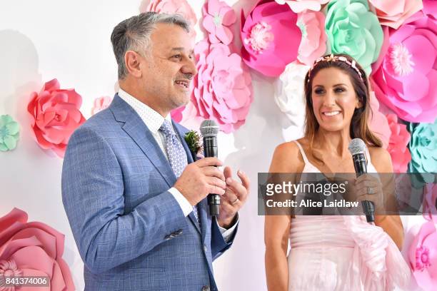 Dom Bagnato and Lana Wilkinson at the Spring Racing Carnival Launch at Greenfields on September 01, 2017 in Albert Park, Australia.