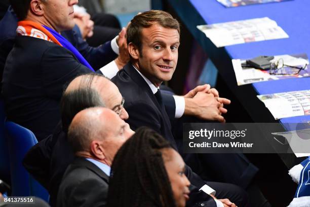 French president Emmanuel Macron during the Fifa 2018 World Cup qualifying match between France and Netherlands at Stade de France on August 31, 2017...