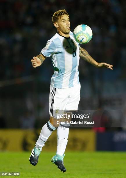 Lucas Biglia of Argentina controls the ball during a match between Uruguay and Argentina as part of FIFA 2018 World Cup Qualifiers at Centenario...