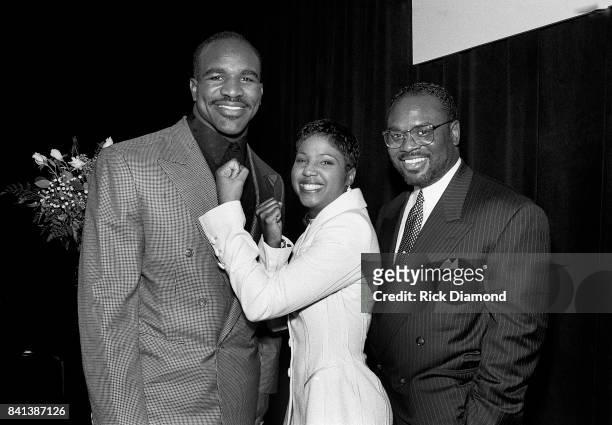 Boxing Champion Evander "The Real Deal" Holyfield, Singer/Songwriter Toni Braxton and LaFace Co-Founder Antonio "L.A." Reid attend LaFace Records...
