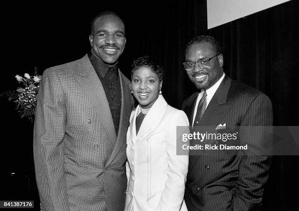 Boxing Champion Evander "The Real Deal" Holyfield, Singer/Songwriter Toni Braxton and LaFace Co-Founder Antonio "L.A." Reid attend LaFace Records...